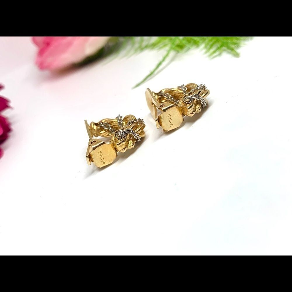 VINTAGE⚜️NAPIER Gold Chain Twist Clip Earrings - Picture 9 of 11